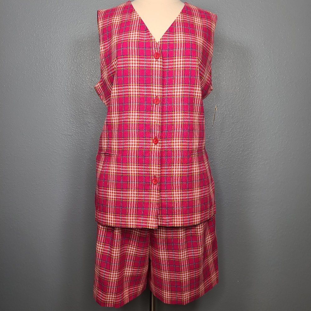 NWT Vintage Fuchsia Plaid Vest Top & Short Set